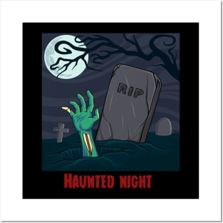 Zombie hand in haunted night Posters and Art